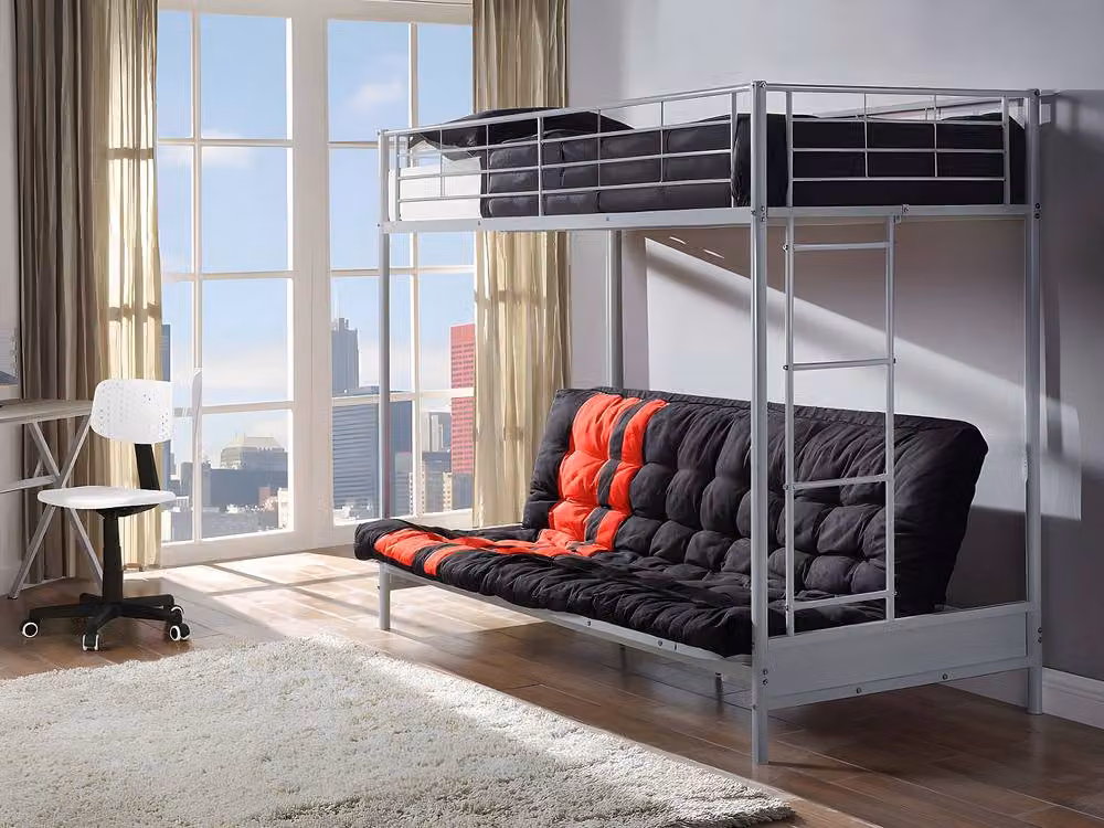 Vente-unique Metal Loft Bed with Convertible Bench in Silver, W/D/H: 190 x 90 x 170 cm – 3