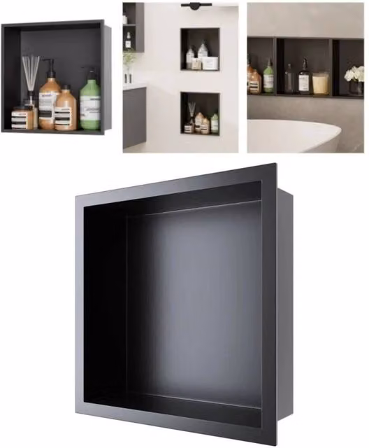 FORGEVIO Built-in Stainless Steel Bathroom Shower Niche in Black – 1