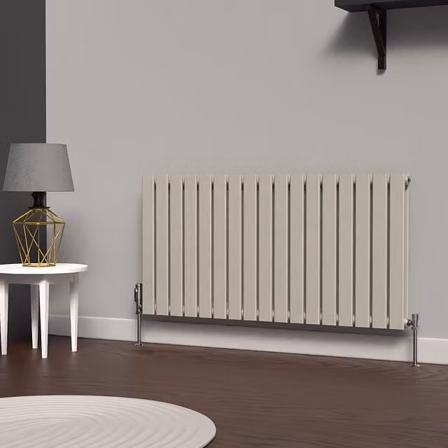 Lux Heat Flat Horizontal Double Coloured Steel Radiator in Dune Grey, W: 1190 mm, H: 600 mm