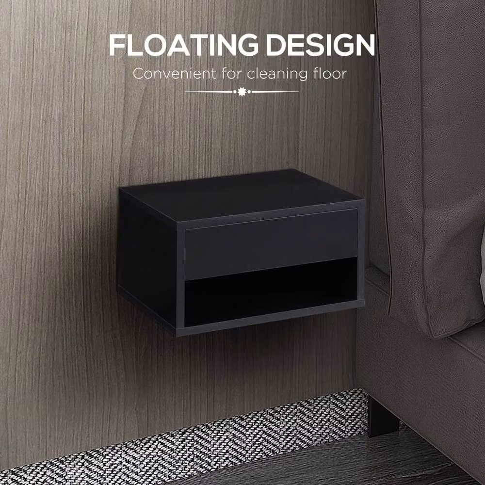 Wyld Haus Fisaro Set of 2 High Gloss Black Wall Mounted Floating Bedside Tables with 1 Drawer W/D/H: 32 x 21 x 37 cm – 4
