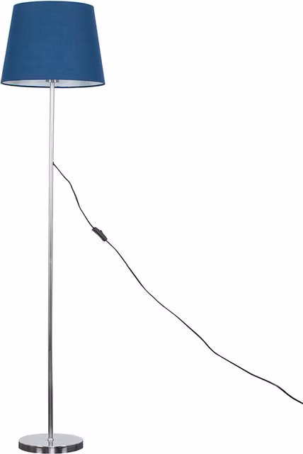ValueLights Modern Floor Lamp with Navy Blue Fabric Cylinder Shade in Polished Chrome Silver