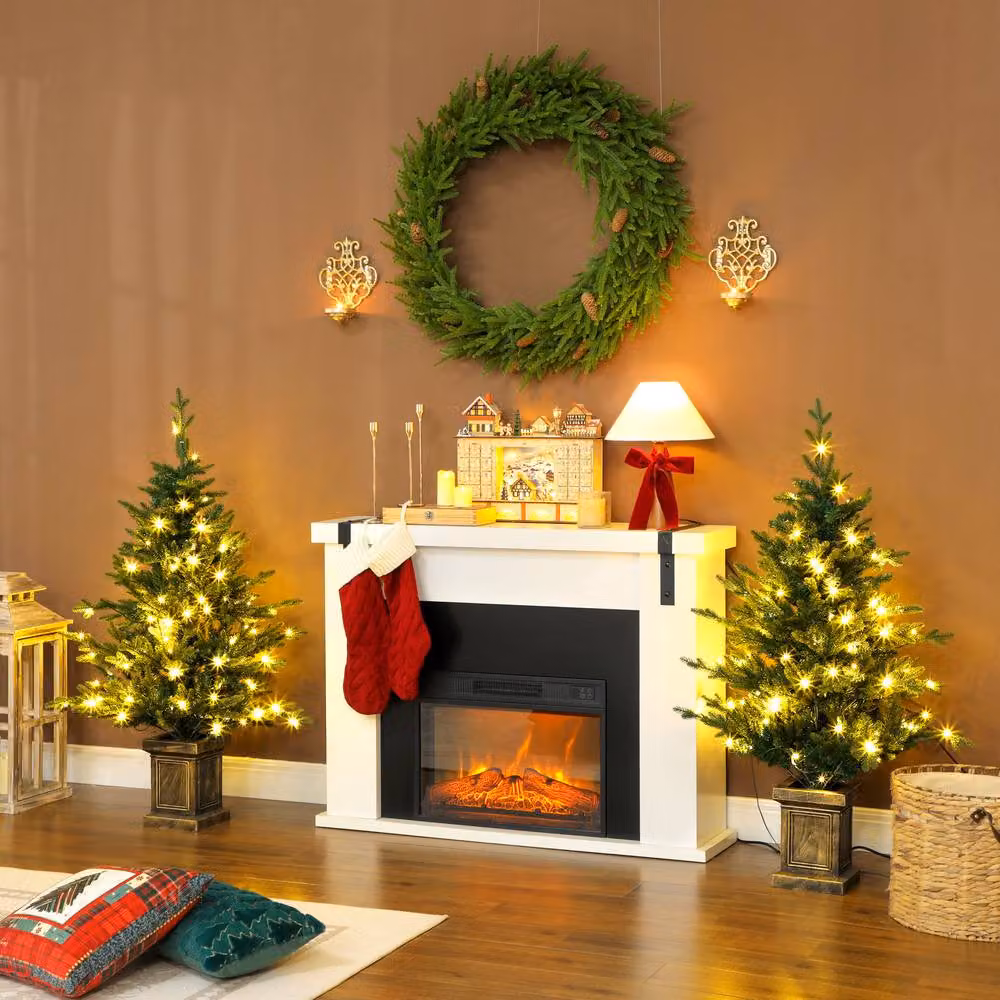 STILVORA Set of 2 Green Artificial Tabletop Christmas Trees with LED Lights, Height: 122 cm – 2