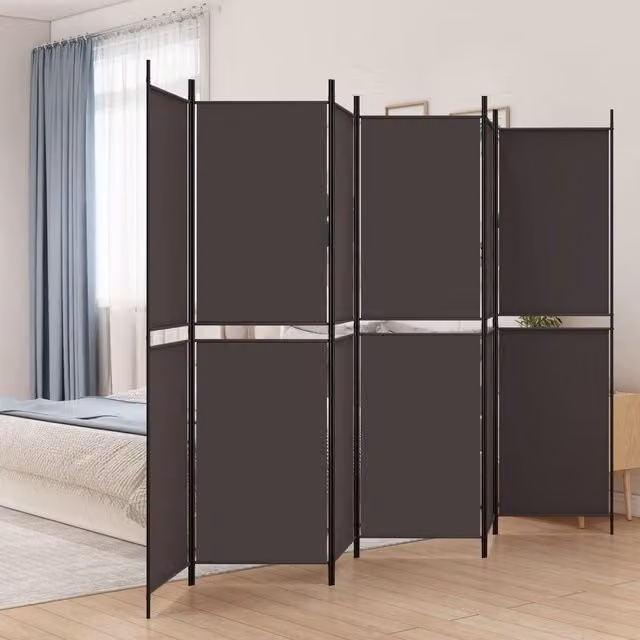 Berkfield Home 6-Panel Fabric Room Divider in Brown, W: 300 cm, H: 200 cm
