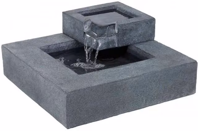 Tranquility Water Features Oasis Pour Contemporary Solar Cascade Water Feature, Grey Resin, Tabletop Square Design