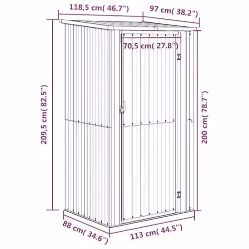 vidaXL Anthracite Galvanised Steel Garden Shed W/D/H: 118.5 x 97 x 209.5 cm – 3