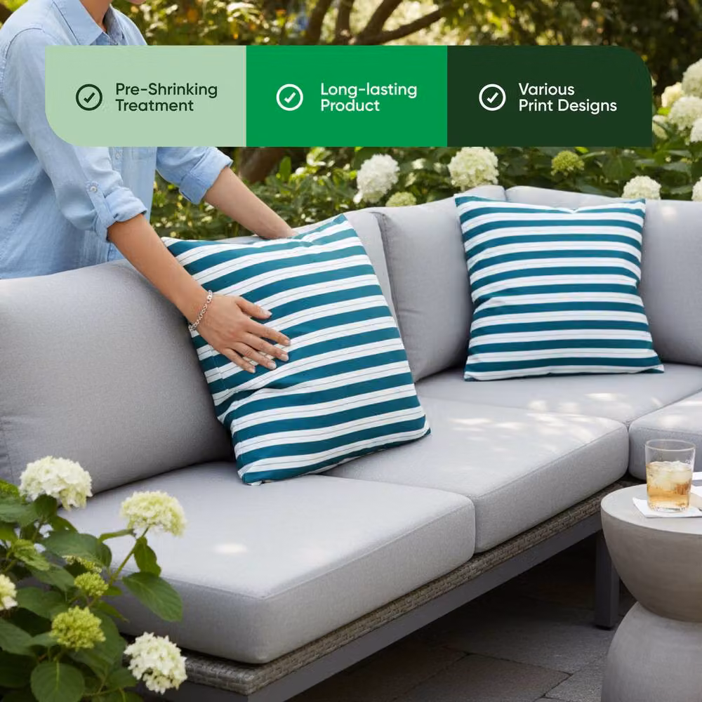 Gardenwize Pack of 2 Teal Striped Outdoor Scatter Cushions, W/D/H: 45 x 45 x 45 cm – 4