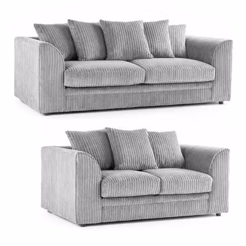 Bliss Furniture Jumbo Cord Scatter Back 3 and 2 Seater Sofa Set in Silver Grey – 1