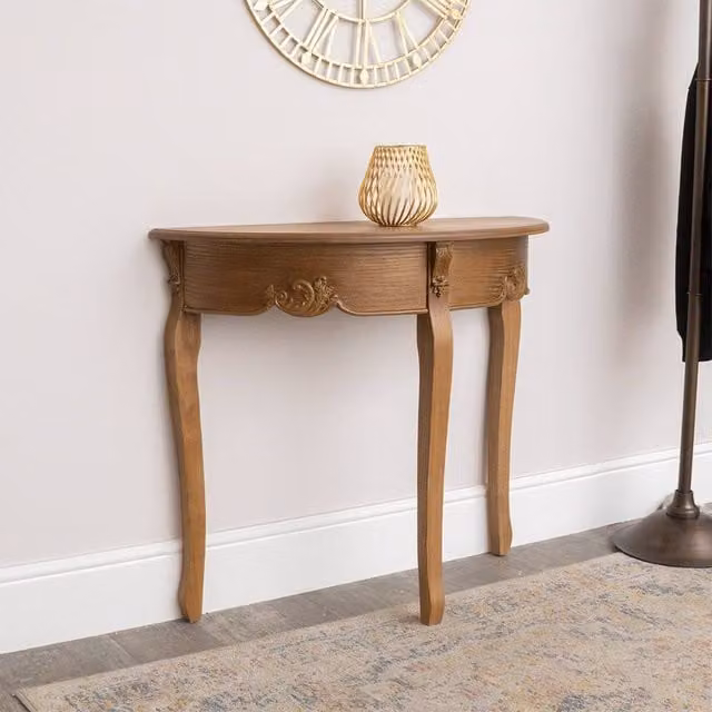 Melody Maison Pays Du Bois Wooden Half Moon Console Table in Brown and White