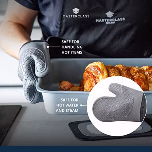 MasterClass Non-Slip Silicone Double Oven Gloves in Grey and Black – 3