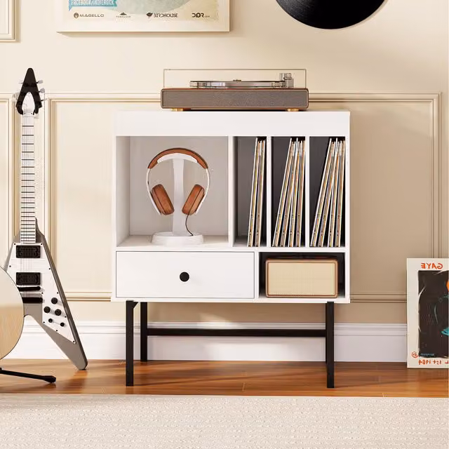 COSTWAY Modern Vinyl Storage Cabinet in White Matt Metal, W/D/H: 80 x 36 x 70 cm