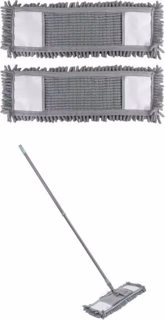 JVL Extendable Chenille Mop with 2 Replacement Microfibre Heads in Grey and Green – 1