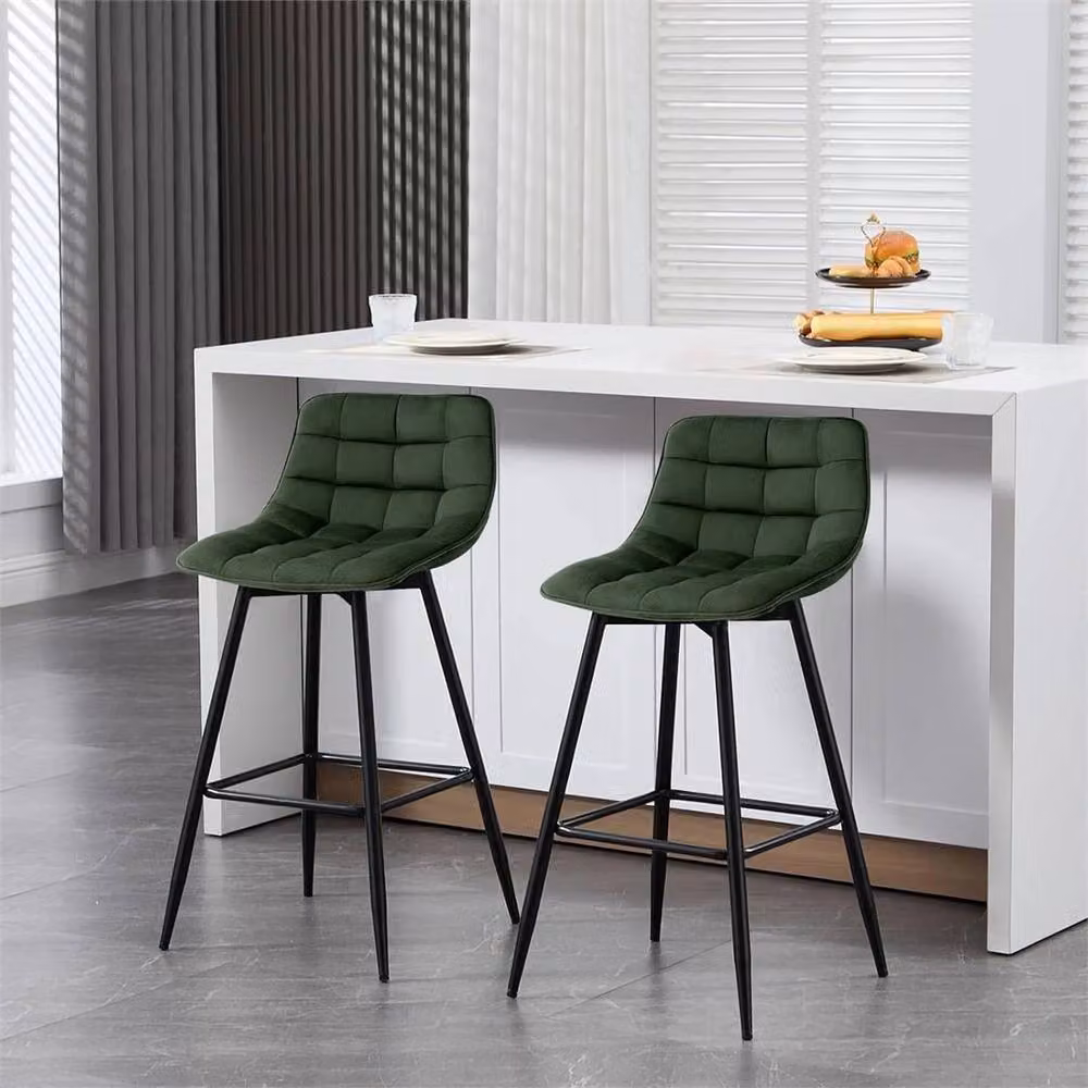 Nordara Set of 2 Modern Velvet and Metal Bar Stools in Dark Green – 3
