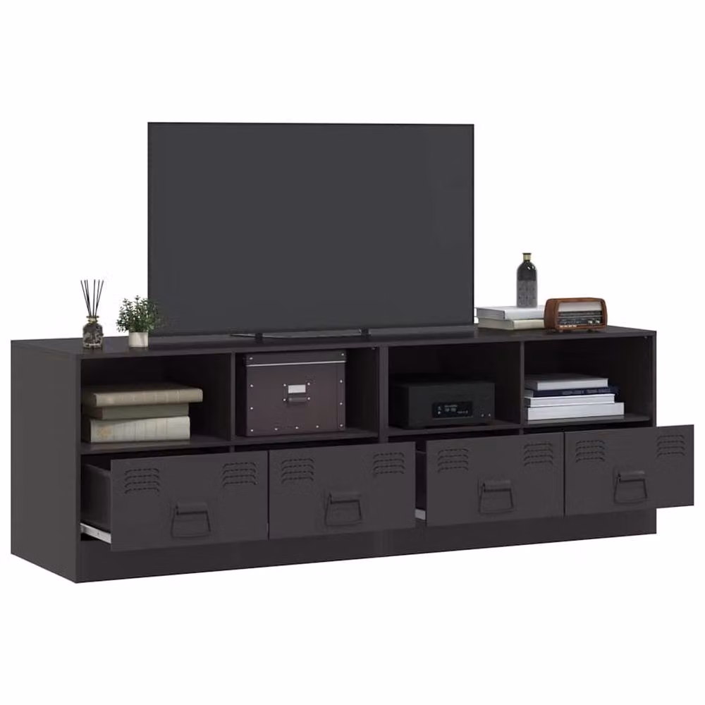 Berkfield Home Set of 2 Industrial Black Steel TV Cabinets, W/D/H: 67 x 39 x 44 cm – 4