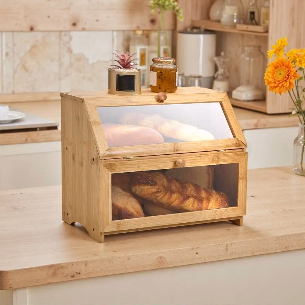 Kelvenix Natural Bamboo Bread Bin with Transparent Window in Brown – 3