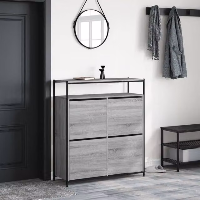 Berkfield Home Grey Shoe Cabinet with 4 Tilting Compartments, W/D/H: 100 x 34 x 112 cm – 1