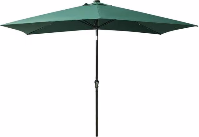 Berkfield Home Green Parasol with LEDs and Steel Pole, W: 300 cm, D: 200 cm, H: 247 cm