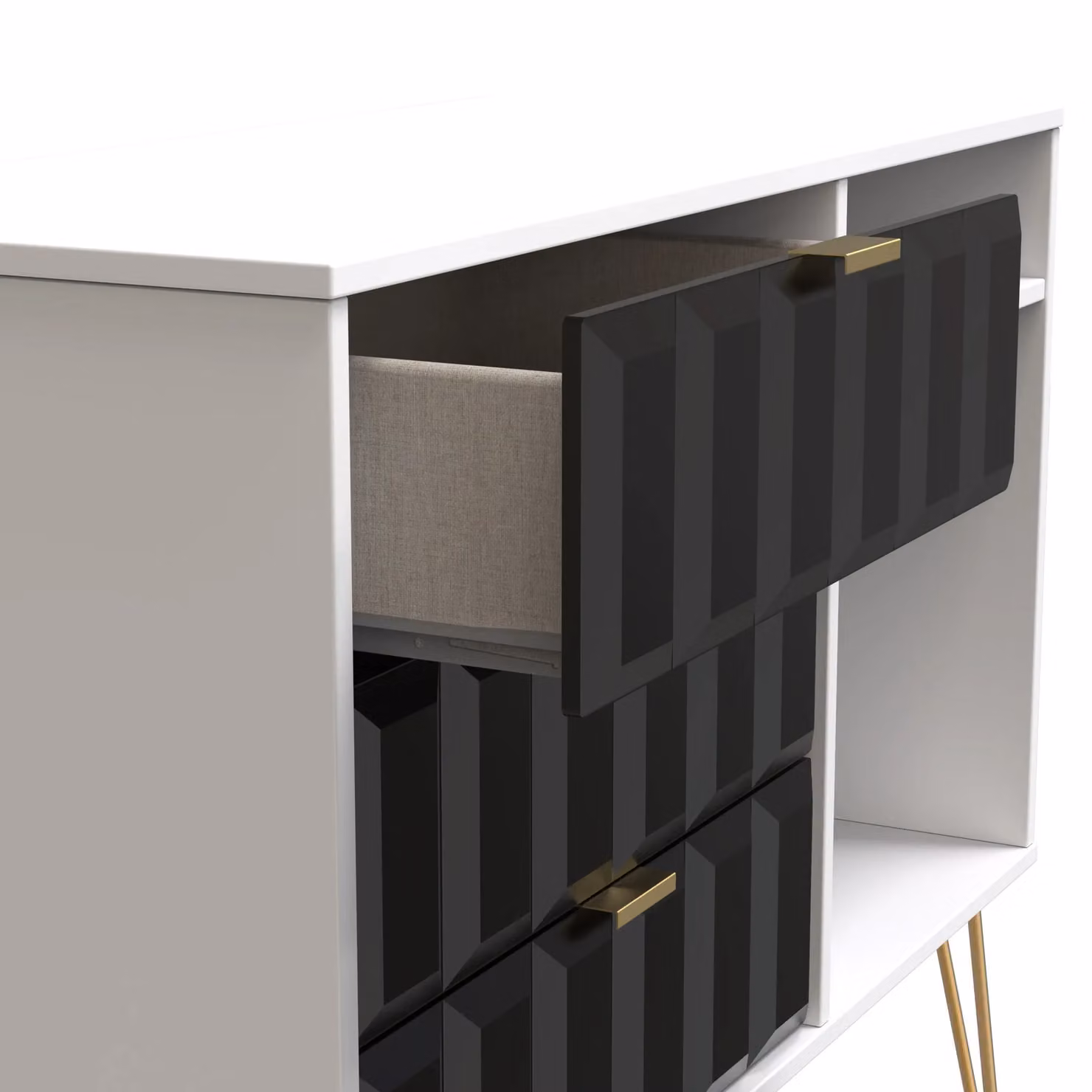 Ready Assembled 2 U Metro 3 Drawer TV Unit in Black and Gold – 4
