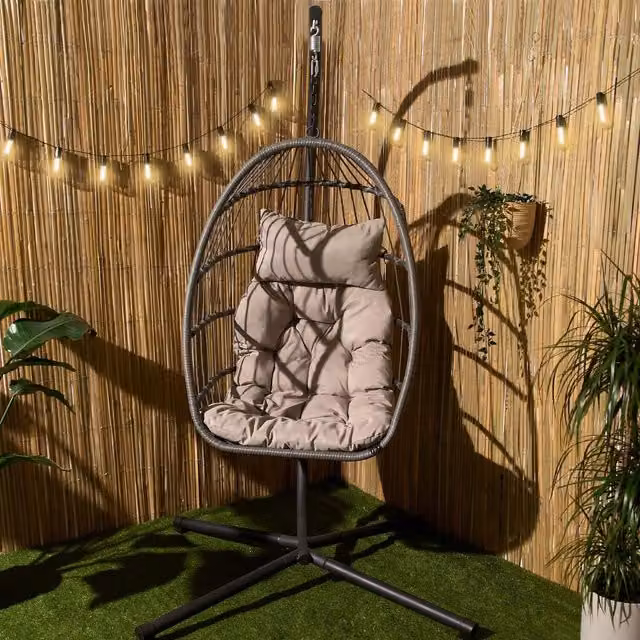 OHS Modern Rattan Garden Hanging Egg Chair in Brown