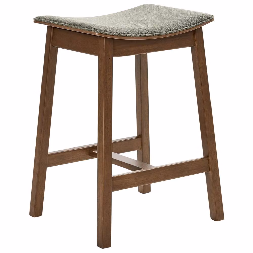 Wyld and Coco Pair of Green Upholstered Rubberwood Bar Stools, Height: 63 cm – 3