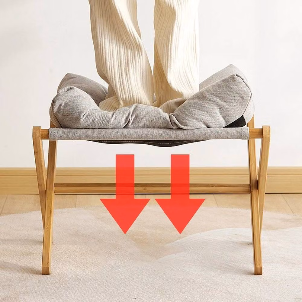 FORGEVIO Foldable Footstool with Bamboo Legs and Grey Fabric Soft Pad – 2