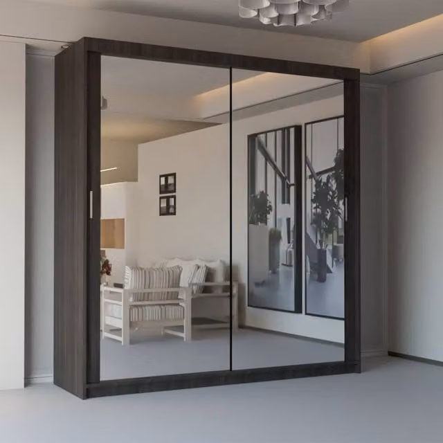 Sliding Wardrobes 4U Modern Double Sliding Door Wardrobe in Dark Brown, W 120 cm x H 217 cm