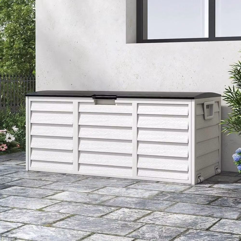 FLAVORA Black and White Outdoor Plastic and Metal Garden Storage Box – 5