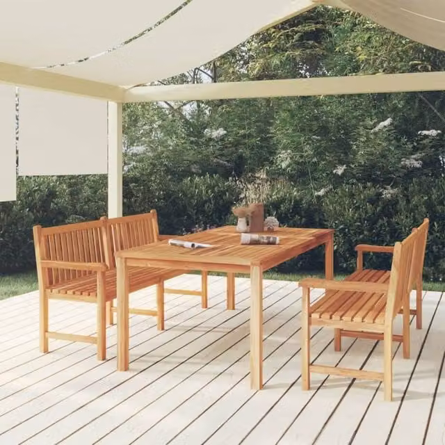 Berkfield Home 3 Piece Modern Solid Teak Wood Garden Dining Set in Brown – 1