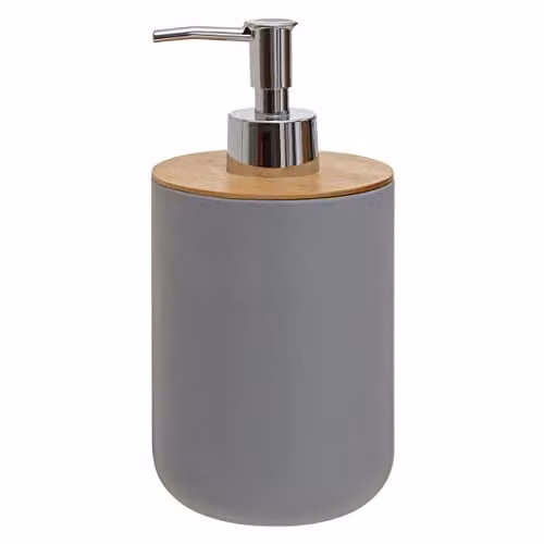 Orsina Grey Bamboo Fibre Lotion Dispenser with Silver Pump, 500ml, W: 9 cm, D: 9 cm, H: 18 cm – 1