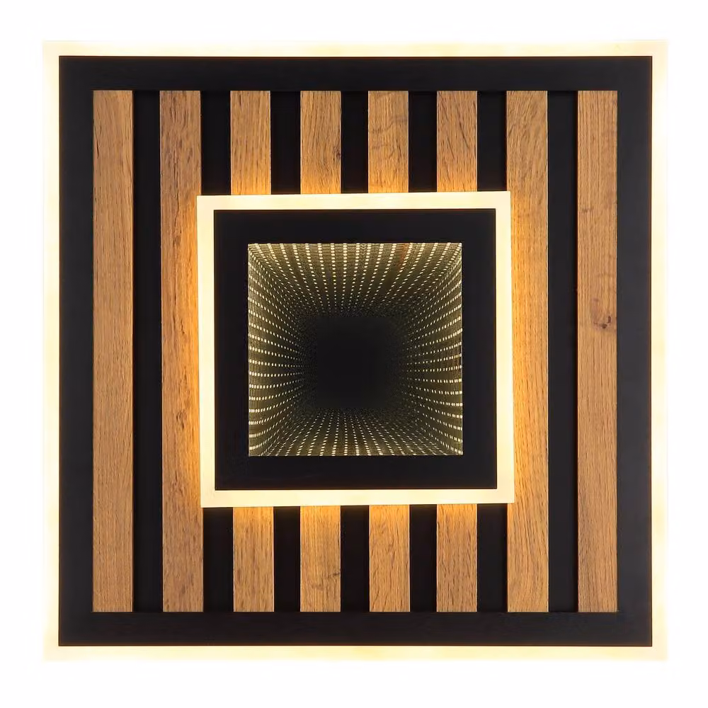 Netlighting Woody Square LED Ceiling and Wall Light in Black and Wood with Warm White Light – 5