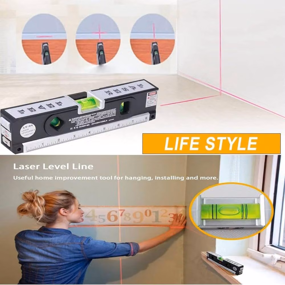 ATEK 3-in-1 Laser Level with Horizontal and Vertical Line Leveler and Measuring Tape in Black – 2
