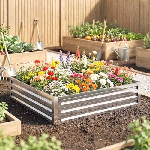 Outsunny 432L Raised Garden Bed in Silver Tone, W/D/H: 120 x 120 x 30 cm – 7