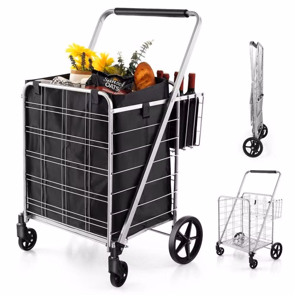 Hinsinc Foldable Utility Shopping Cart, Black, 126L Capacity – 3