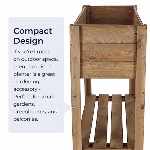 idooka Brown Wooden Rectangular Raised Plant Box with Garden Storage Shelf for Vegetables, Herbs and Flowers, W/D/H: 80 x 38 x 38 cm – 2