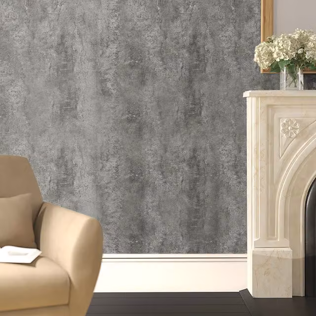 Livingandhome Grey Cement PVC Wallpaper - Dark Grey Self-Adhesive Moisture Resistant Vinyl