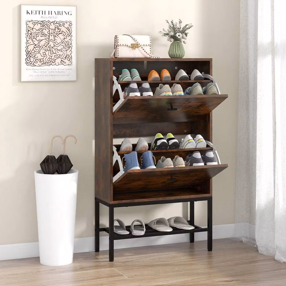 Havendro Industrial Free-Standing Shoe Storage Cabinet with Tilting Compartments in Brown and Black – 3