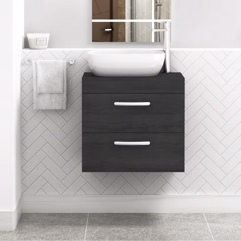 Royal Bathrooms Turin Wall Hung Vanity Unit with 2 Drawers, Hale Black Matt
