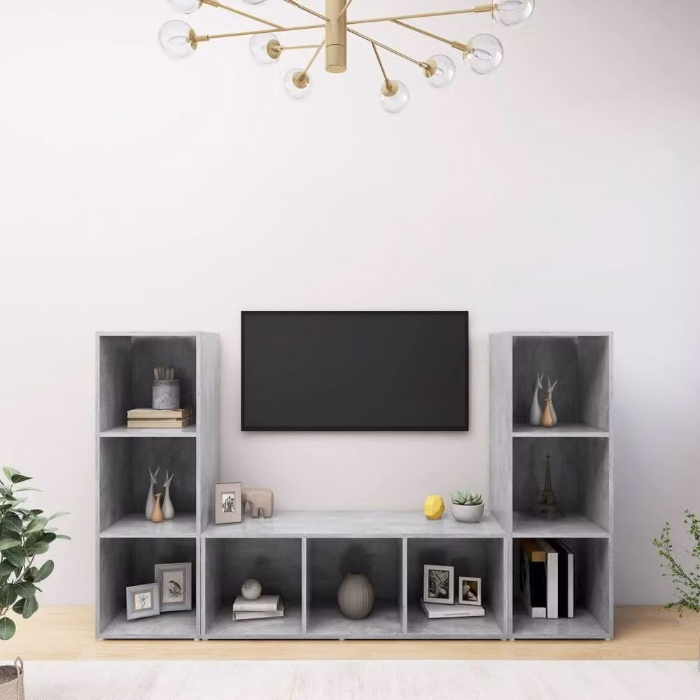 Berkfield Home 3-Piece Modern TV Cabinet Set in Concrete Grey, W/D/H: 107 x 35 x 37 cm – 2