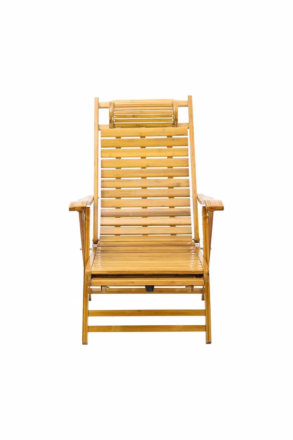 Garden Sanctuary Foldable Bamboo Recliner Lounge Chair with Retractable Footrest, Adjustable Headrest and Armrests in Natural Brown – 3