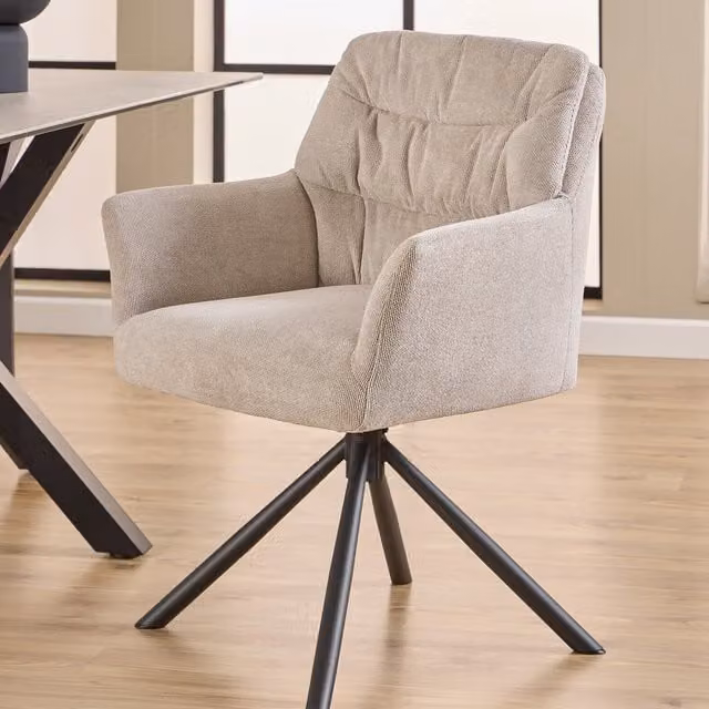 Furniture To Go Pair of Alonso Swivel Dining Chairs with Armrests in Cream Fabric