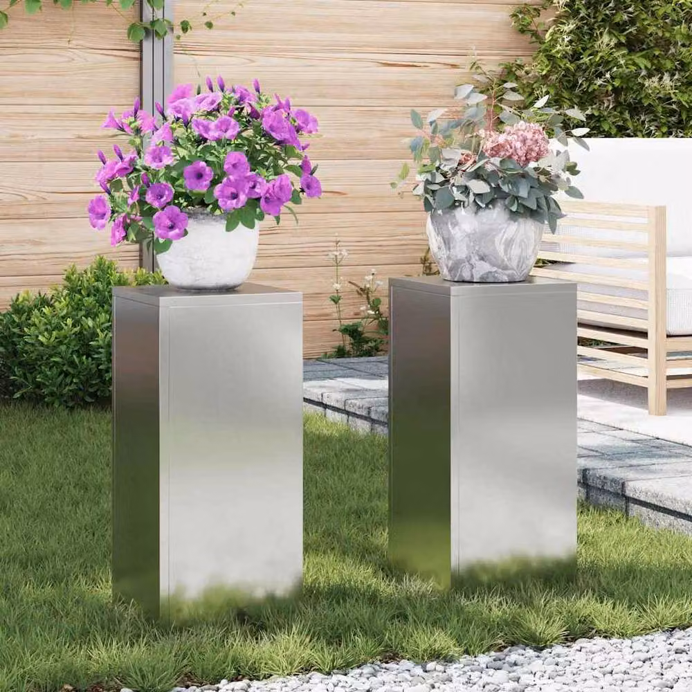 Berkfield Home Outdoor Plant Stand Pillar Set of 2, Grey Galvanised Steel, W/D/H: 24 x 24 x 55 cm – 2