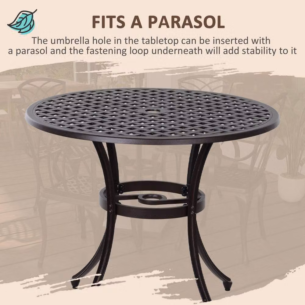 STILVORA Garden Dining Set for 4 with Round Powder Coated Aluminium Table and Chairs in Brown and Black – 4