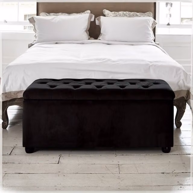 Paradise Furniture UK Chesterfield Ottoman Tufted Storage Box in Black Velvet