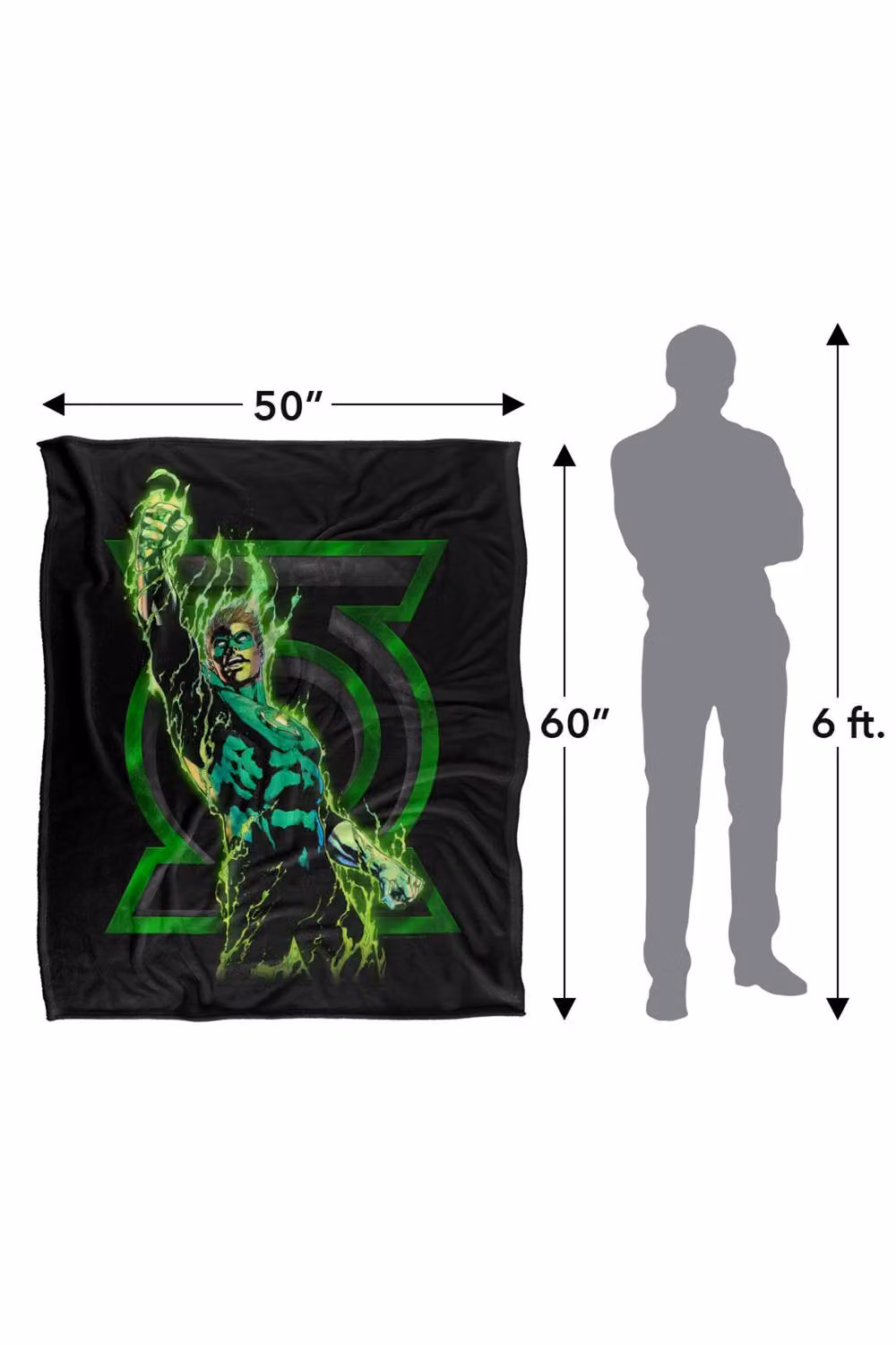 Warner Bros. Green Lantern Fully Charged Super Soft Fluffy Polyester Throw Blanket in Green and Multicolour, Large – 3