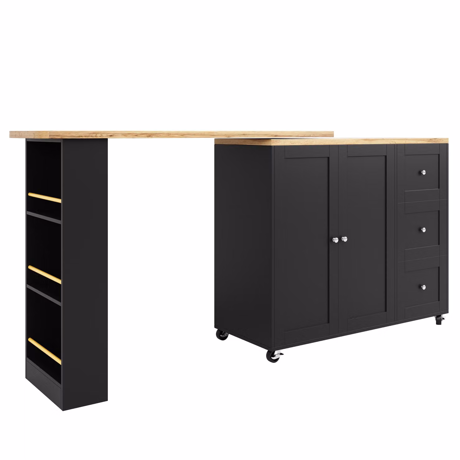 Aosom UK Black Kitchen Island with Snack Rack, Three Drawers and 360 Degree Swivel Dining Table, W: 39 cm, D: 39 cm, H: 104 cm – 2