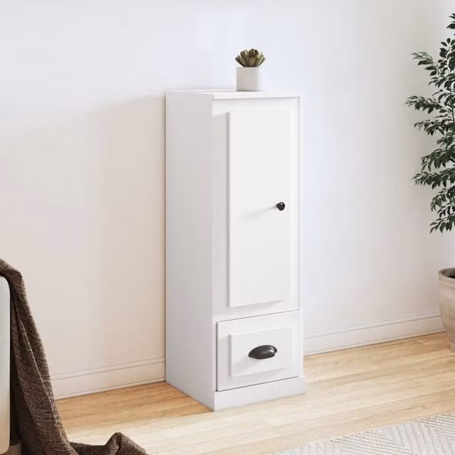 Berkfield Home White Highboard in MDF with Hinged Doors and Internal Shelves, W/D/H: 36 x 35.5 x 103.5 cm – 1