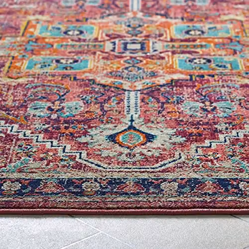 e-Rugs Classic Granada Geometric Abstract Persian Traditional Rug Runner in Red and Multicolour, W: 67 cm, L: 200 cm – 5