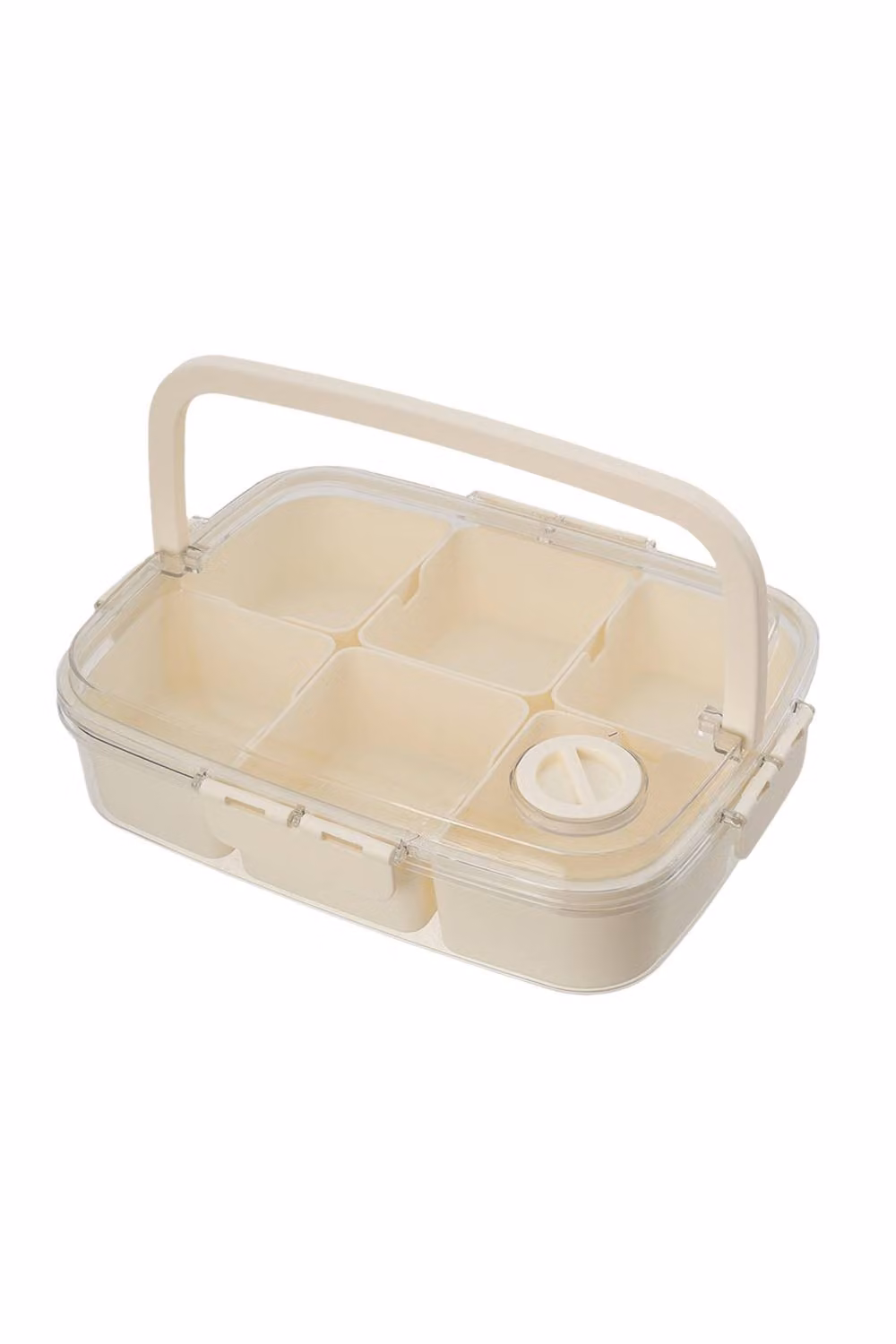 Living and Home 6-Grid Airtight Fridge Storage Container Food Organiser Box with Handle, Height: 8 cm, Cream and Transparent – 3