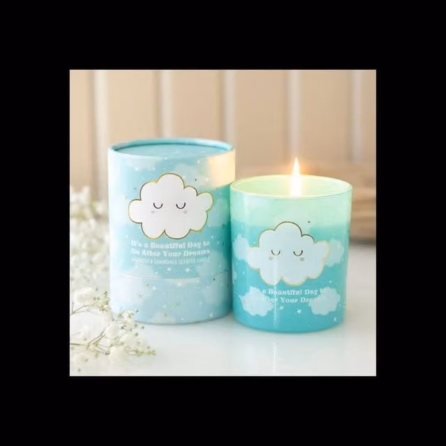 KDMD Cloud Print Lavender Chamomile Tabletop Candle in Turquoise, 28 Hour Burn Time – 1