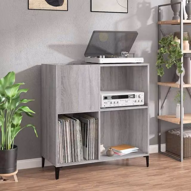 Berkfield Home Record Cabinet in Grey Sonoma, W: 84.5 cm, D: 38 cm, H: 89 cm