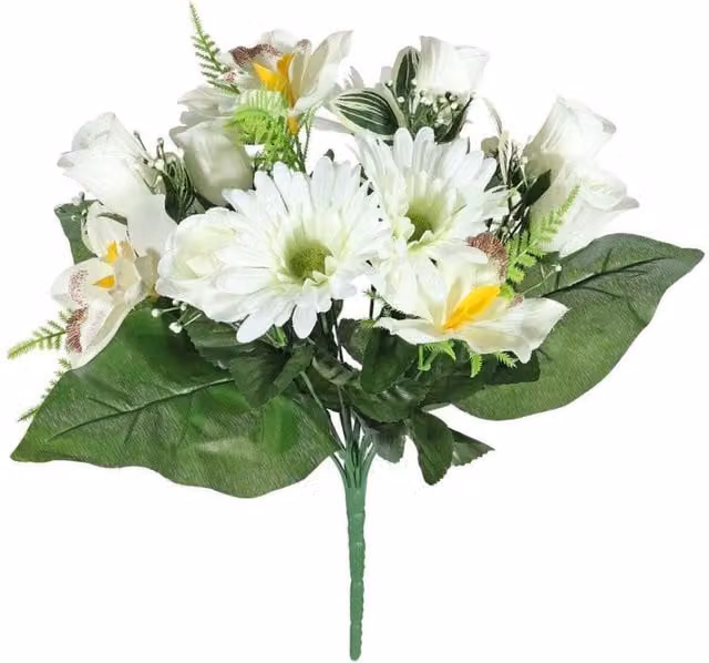 KDMD Cream Pembroke Mixed Gerbera and Orchid Floral Bunch in White and Gold